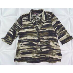 Peck & Peck Womens Sz L Satin Striped Sheer Jacket Lightweight Metallic Gold